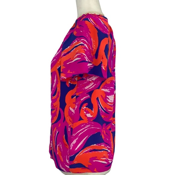 Lily Pulitzer Silk Flamingo One Shoulder Blouse C4 - Picture 3 of 11